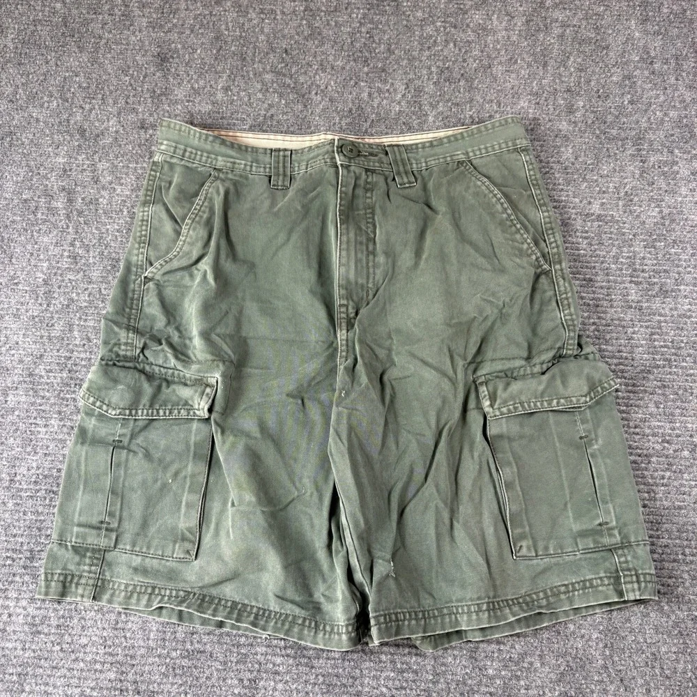 Faded Glory Mens Olive Green Cotton Cargo Shorts Size 30 Utility Workwear 4620